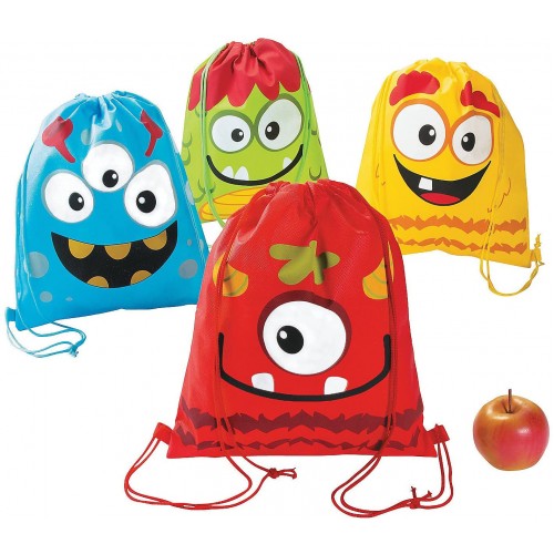 Fun Express Silly Monster Drawstring Backpack 1 Dozen Apparel Accessories Totes Novelty Backpacks Party Favor Bags