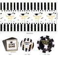 Graduation Party Bundle Includes Plates Napkins Cups,Cutlery Straws and Tablecloth for Grad Party Open House Graduation Party Pack Black and Gold Tableware Serves 8 98 Pieces