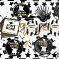 Graduation Party Bundle Includes Plates Napkins Cups,Cutlery Straws and Tablecloth for Grad Party Open House Graduation Party Pack Black and Gold Tableware Serves 8 98 Pieces