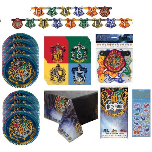 Harry Potter Birthday Party Supplies Decoration Bundle Pack for 16 Includes Dessert Plates Napkins Table Cover Happy Birthday Banner