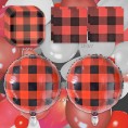 Havercamp Buffalo Plaid Party Pack for 16 Guests; Including 7 inch Plates Beverage Napkins and 2 Round 18” Mylar Balloons.