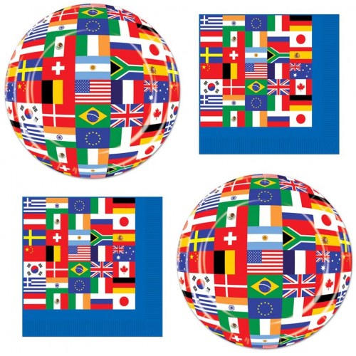 International World National Flags Paper Plates Napkins Around The Globe Party Supplies Bundle Pack for Birthdays Graduations Retirement School Trip Abroad Exchange Students 32 Guests Dessert Size