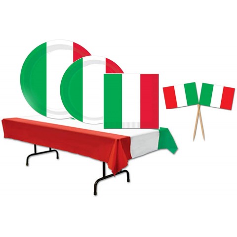 Italian Flag Themed Party Supplies Pack for 8 Guests: Bundle Includes Paper Plates Napkins Party Picks and a Tablecover