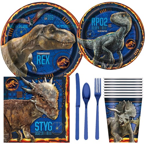 Jurassic World Fallen Kingdom Dinosaur Birthday Party Supplies Pack Including Cake & Lunch Plates Cutlery Cups & Napkins 8 Guests…