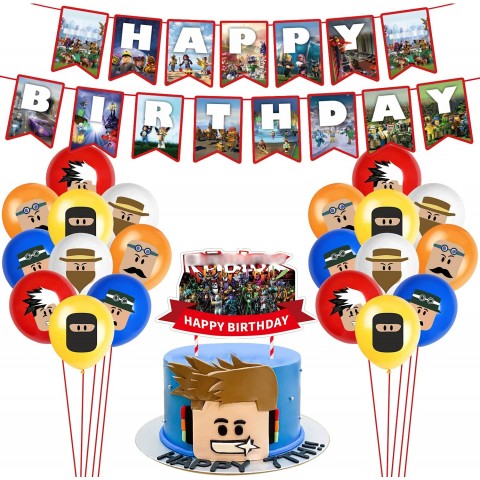 Nelton Game Theme Birthday Party Supplies Includes Pre-assemble Banner Cake Topper 20 Pcs Balloons