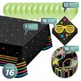 Neon Glow Party Pack Paper Dessert Plates Napkins Balloons and Table Cover Set Serves 16