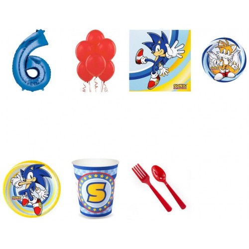 Sonic The Hedgehog 6th Birthday Supplies Party Pack for 16