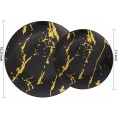 YOUBET 60pcs Black Plastic Plates with Gold -New Year Disposable Plates for Upscale Parties-including 30Plastic Dinner Plates 10.25inch,30Salad Plates 7.5inch