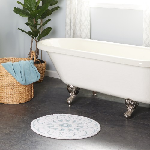 Bathroom Rugs & Mats| allen + roth 24-in x 24-in Aqua White Cotton Bath Mat - DP76594