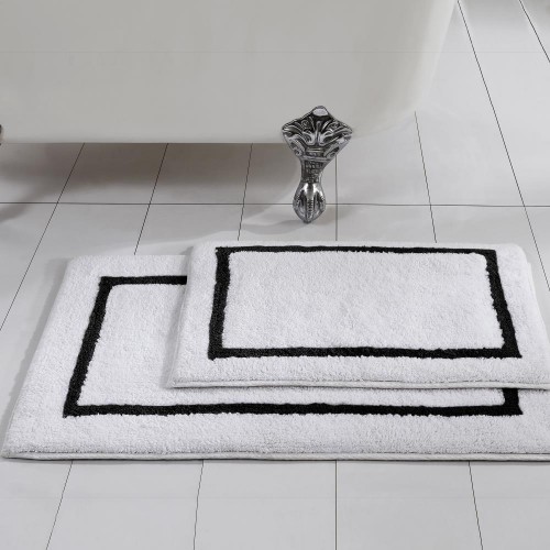 Bathroom Rugs & Mats| Amrapur Overseas 2PK Reversible Stripe 34-in x 21-in Black Cotton Bath Rug - EL57534