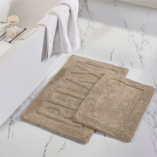 Bathroom Rugs & Mats| Amrapur Overseas Sculpted Bath Mat Set 17-in x 24-in Khaki Cotton Bath Mat Set - DL98470