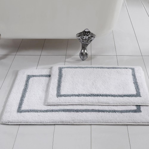 Bathroom Rugs & Mats| Amrapur Overseas Stripe bath mat 34-in x 21-in Silver Cotton Bath Mat Set - UL73344