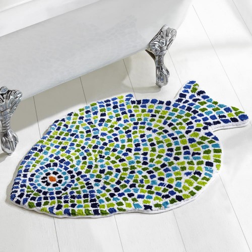 Bathroom Rugs & Mats| Better Trends Fish Mosaic Bath Rug 36-in x 24-in Multi Cotton Bath Rug - ZH48778