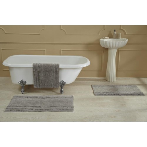 Bathroom Rugs & Mats| Better Trends Ruffle Border Bath Rug 24-in x 17-in Light Grey Cotton Bath Rug - BA81843