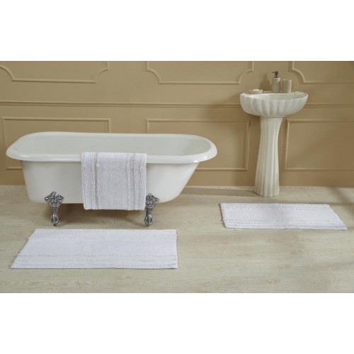 Bathroom Rugs & Mats| Better Trends Ruffle Border Bath Rug 40-in x 24-in White Cotton Bath Rug - VA71640