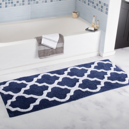 Bathroom Rugs & Mats| Hastings Home Hastings Home Bathroom Mats 60-in x 24-in Navy Cotton Bath Mat - HY56427