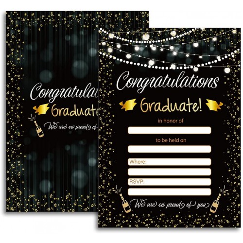 30 Cards with Envelopes,graduation party invitations,High School,University Grad Celebration（black 010-1）
