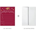 Andaz Press Burgundy Maroon and Gold Glittering Graduation Party Collection Blank Invitations with Envelopes 20-Pack
