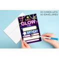 Birthday Party Invitation Cards for Teens Glow Party Party Invitation for Girls Boys Party Celebration for Kids Personalized 20 Cards With 20 Envelopes – A019