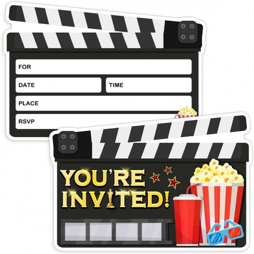 Einladungen für Film-Partys mit Umschlägen perfekt für Filmthemenparty Hollywood-Party Roter Teppich-Party Filmnacht Sweet 16 Movie Birthday Party Supplies Ideen – 30 Karten + 30 Umschläge