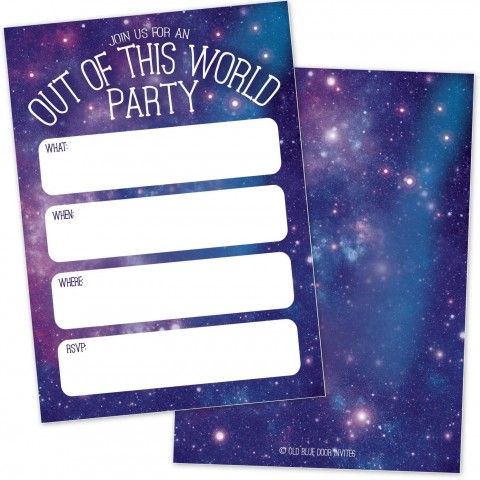 Galaxy Starry Night Birthday Party Invitations 20 Count with Envelopes Outer Space Party Invites Out of This World Universe Stars Fill in The Blank Announcements for Kids and Adults