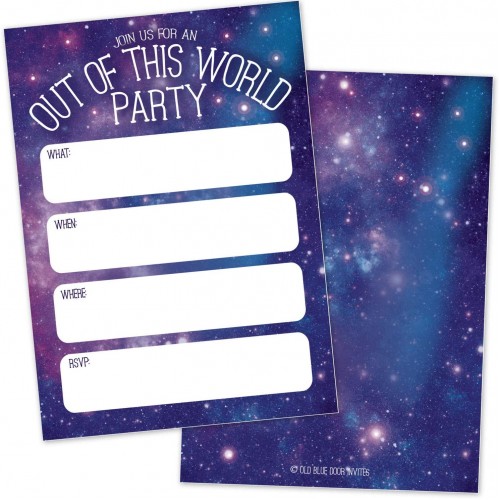 Galaxy Starry Night Birthday Party Invitations 20 Count with Envelopes Outer Space Party Invites Out of This World Universe Stars Fill in The Blank Announcements for Kids and Adults