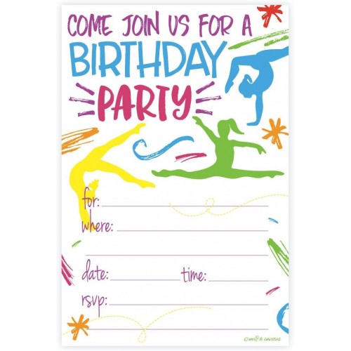 Gymnastics Birthday Party Invitations Fill in Style 20 Count with Envelopes