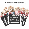 Movie Party Invitations Movie Theme Shaped Fill-In Invitations Set of 15 with Envelopes Movie Night Invites Cards for Birthday Baby Shower Red Carpet Party Supplies