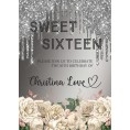 Shop Ginger Wedding Sweet 16 Quinceanera Glitter Drip Flower Double Side Birthday Party Invitation Card Template #07 Silver