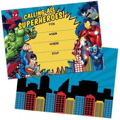 Superhero Invitations Cards Hero Party Supplies Birthday Friends Card 20 Set