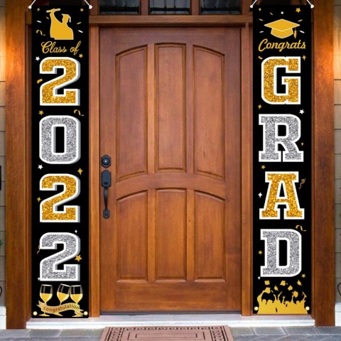 2022 Graduation Banners Graduation Porch Sign 2022- Class of 2022 Graduation Party Supplies 2022 Graduation Decorations Banners Hanging Flags Banner Signs Indoor & Outdoor Home Door Porch Decor