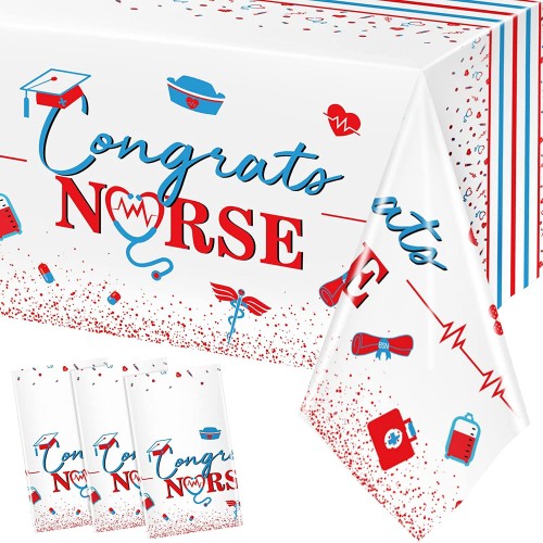 3 Pack Nurse Graduation Party Supplies Nursing School Congrats Tablecloth Nurse Plastic Table Covers for Nurse Graduation Theme Party Decorations 54 x 108 Inch