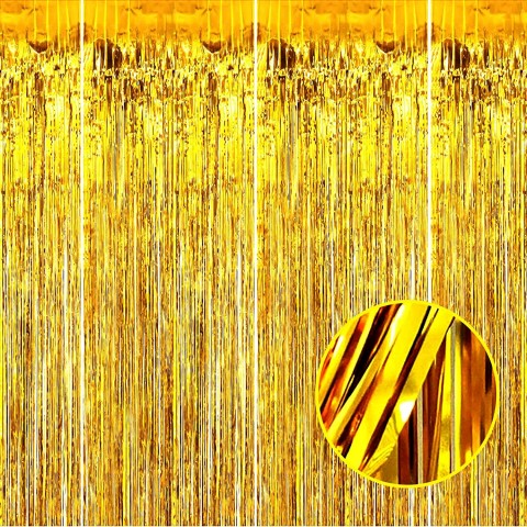 4 Pack Gold Foil Fringe Curtain Backdrop 3.28Ft x 8.2Ft Metallic Tinsel Foil Fringe Streamers Curtains for Party Photo Booth Props Birthday 2022 Easter Day Decoration Supplies