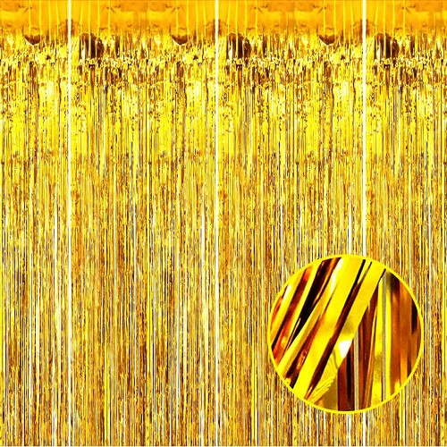 4 Pack Gold Foil Fringe Curtain Backdrop 3.28Ft x 8.2Ft Metallic Tinsel Foil Fringe Streamers Curtains for Party Photo Booth Props Birthday 2022 Easter Day Decoration Supplies