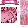 4 Pack Pink Foil Fringe Curtain Backdrop 3.28Ft x 8.2Ft Metallic Tinsel Foil Fringe Streamer Curtains for Party Photo Booth Props Birthday St. Patrick's Day Decoration Supplies
