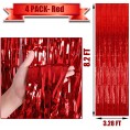 4 Pack Red Foil Fringe Curtain Backdrop 3.28Ft x 8.2Ft Metallic Tinsel Foil Fringe Streamer Curtains for Party Photo Booth Props Birthday 2022 St. Patrick's Day Decoration Party Supplies