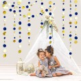 52 Ft Navy Blue and Gold Circle Dots Garland Royal Blue Hanging Paper Polka Dot Streamer for Birthday Wedding Bridal Baby Shower Graduations Nautical Ahoy Achor Pirate Theme Party Decorations Supplies