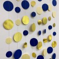 52 Ft Navy Blue and Gold Circle Dots Garland Royal Blue Hanging Paper Polka Dot Streamer for Birthday Wedding Bridal Baby Shower Graduations Nautical Ahoy Achor Pirate Theme Party Decorations Supplies