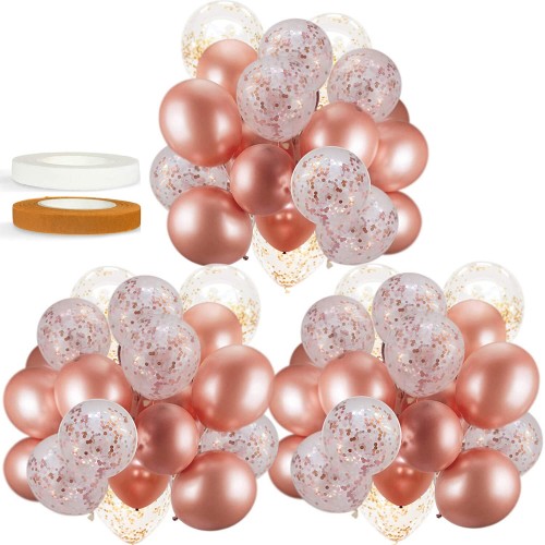 60 PACK Dandy Decor Rose Gold Balloons + Confetti Balloons w  Ribbon | Rosegold Balloons for Parties | Bridal & Baby Shower Balloon Decorations | Latex Party Balloons | Graduation Engagement Wedding