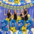 74pcs 2022 Graduation Party Decorations Kit Congrats Banner Blue White Gold Confetti Latex Balloon Arch Garland 2022 Number Star Balloons Curtain for University College High School 8th Class of 2022 Prom Grad Party Decorations Supplies