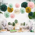 AOBKIAT Decorations Tissue Paper Pom-Poms 12 PCS Green Sage Pink Flower Pom Pom Kit for Engagement Party Wedding Birthday Bridal Shower Bachelorette Baby Shower Ceiling and Party Backdrop Decor