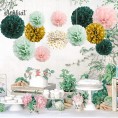 AOBKIAT Decorations Tissue Paper Pom-Poms 12 PCS Green Sage Pink Flower Pom Pom Kit for Engagement Party Wedding Birthday Bridal Shower Bachelorette Baby Shower Ceiling and Party Backdrop Decor