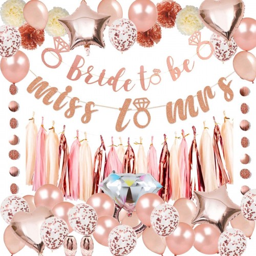 Bachelorette Party Supplies Rose Gold Bachelorette Party Decorations Pack Including 2 Bridal Shower Banners a 15 Tissue Tassels Garland 6 Pom Poms 20 Latex Balloons 10 Rose Gold Confetti Balloons 5 Great Foil Balloons Dots Garland 2 Rose Gold Ribbons Perf