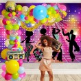 Back to 90S 80S Theme Party Balloons Backdrop Decorations， Party Supplies Mylar Balloon Radio Guitar Microphone Disco Ball Colorful Balloons for Back to 90S 80S Party for Birthday Decorations