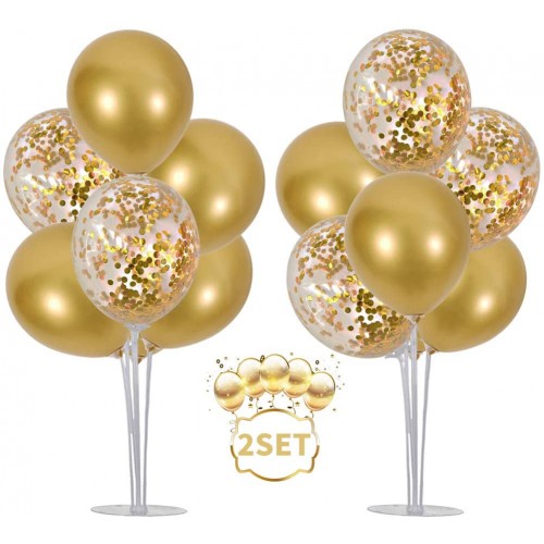 Balloons Stand Kit Table Decorations,2 Set with 14 Sticks 14 Cups 2 Base 16 Gold Balloons for Christmas Wedding Graduation 30th 40th 50th 60th 70th 80th 90th 100th birthday table decorations