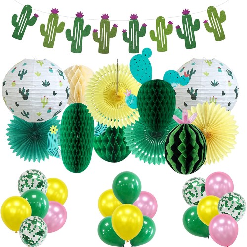 Cactus Party Decorations Hawaiian Tropical Party Decorations Tissue Paper Fans Watermelon Cactus Honeycomb Balls for Summer Birthday Mexican Fiesta Party