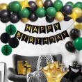 Cooshine Green Birthday Decorations Black Gold and Green Party Balloons Happy Birthday Banner Green Foil Fringe Curtains Birthday backdrop Honeycomb Balls for Men Boy