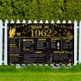 DARUNAXY 60th Birthday Black Gold Party Decoration Back in 1962 Banner 60 Year Old Birthday Party Poster Supplies Extra Large Fabric Vintage 1962 Backdrop Photography Background for Men and Women