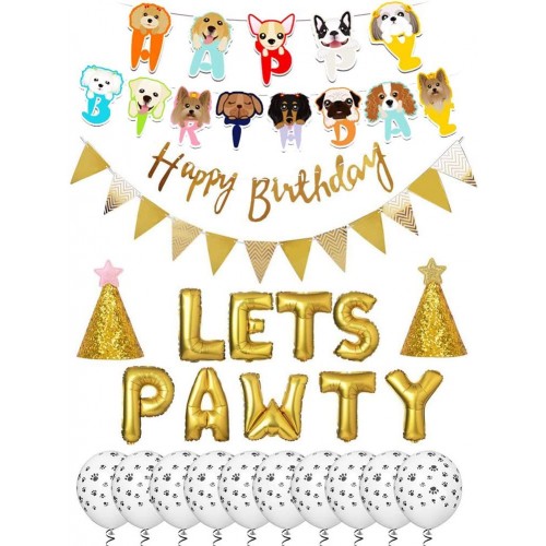 Dog Birthday Party Supplies,Dog Birthday Hat and Bow-WOOF Letter Balloons-Dog Theme Party Bunting Decoration Party Supplies aa