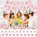 Dog Party Decorations Dog Birthday Paw Prints Party Supplies for Girl include Pink Pawty Puppy Plates Cups Napkins Tablecloth Banner Balloons Cake Toppers for Doggy Tableware Party Serves 20